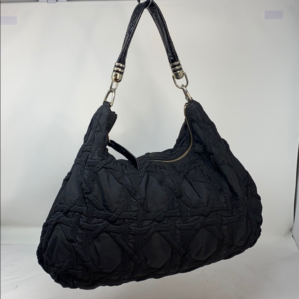 Stuart Weitzman Black Quilted Hobo Bag with Leather Handles